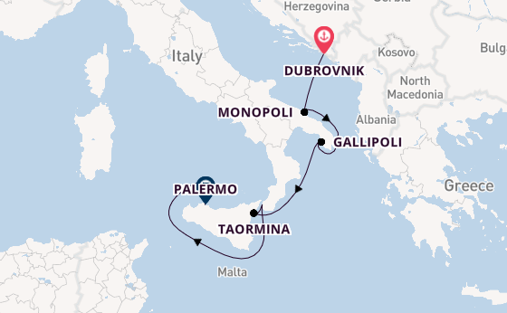 Westelijke Middellandse Zee vanaf Dubrovnik, Kroatië met de Le Ponant