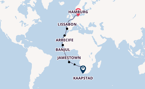 Afrika vanaf Hamburg, Duitsland met de Amera