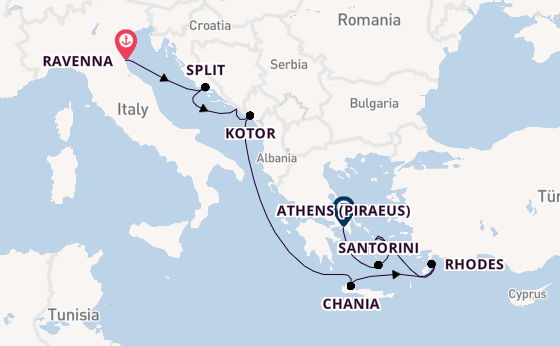 Eastern Mediterranean from Ravenna, Italy with the Celebrity Eclipse