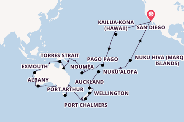 Transpacific from San Diego, California, USA with the Zaandam