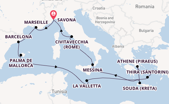 Middellandse Zee vanaf Savona, Italië met de Costa Fascinosa