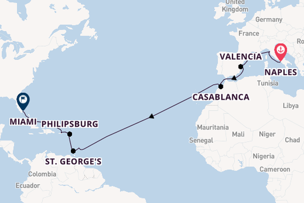 Transatlantic from Naples, Italy with the MSC Seaside