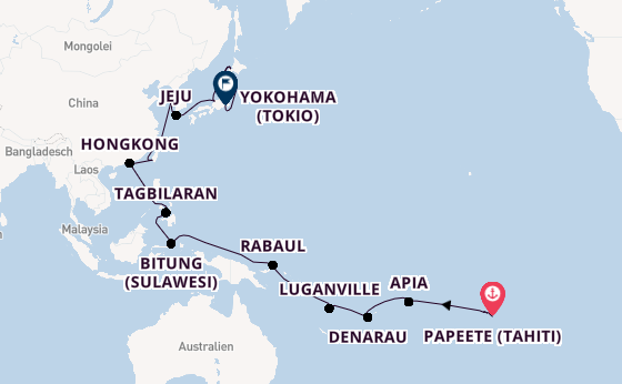 Ostasien ab Papeete (Tahiti), Französisch-Polynesien auf der VASCO DA GAMA