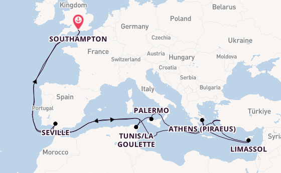 Mediterranean Sea from Southampton, England with the Queen Victoria