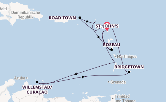 Südliche Karibik ab St. John's, Antigua und Barbuda auf der Arvia