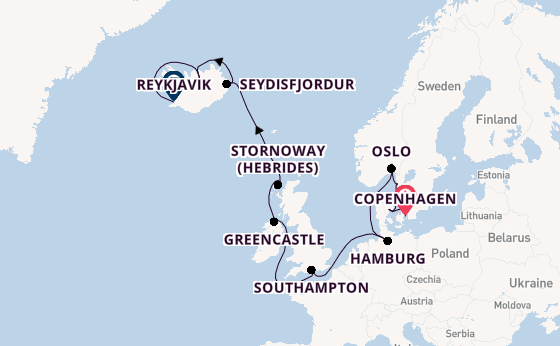 British Isles from Copenhagen, Denmark with the EXPLORA III
