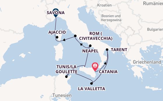 Westliches Mittelmeer ab Catania, Italien auf der Costa Fascinosa