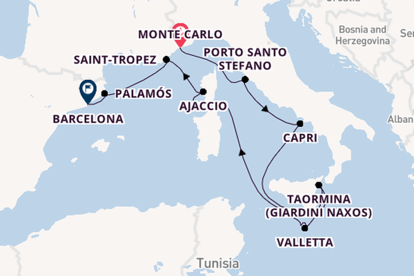 Western Mediterranean from Monte Carlo, Monaco with the Seabourn Ovation 