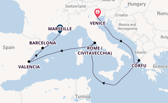 Western Mediterranean from Venice, Italy with the MSC Lirica