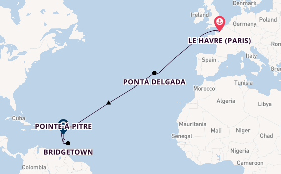 Southern Caribbean from Le Havre (Paris), France with the MSC Meraviglia