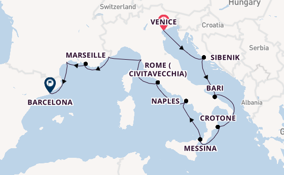 Western Mediterranean from Venice, Italy with the Viking Neptune