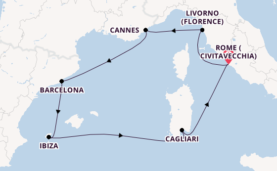 Western Mediterranean from Rome (Civitavecchia), Italy with the MSC Fantasia