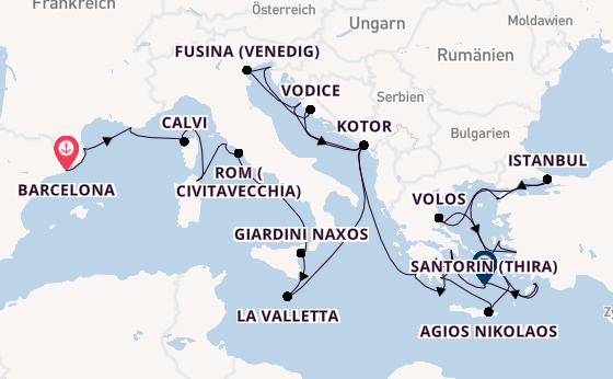 Mittelmeer ab Barcelona, Spanien auf der Seabourn Ovation