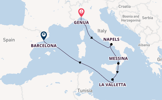 Westelijke Middellandse Zee vanaf Genua, Italië met de MSC Magnifica