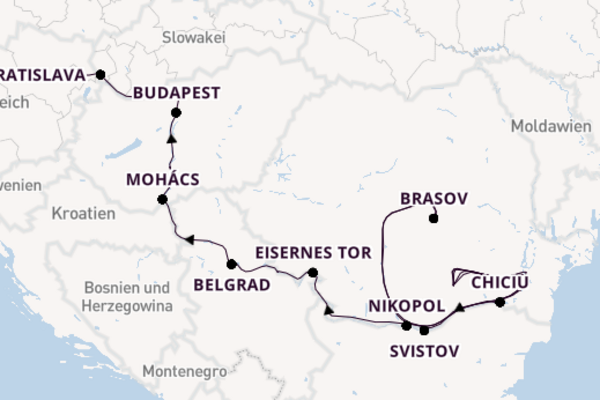 Donau ab Bukarest, Rumänien auf der Amadeus Nova