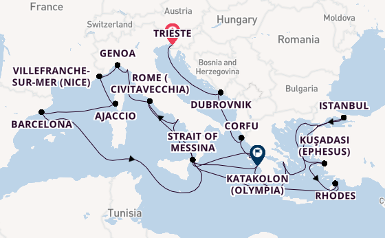 Mediterranean Sea from Trieste, Italy with the Queen Elizabeth