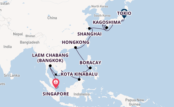 Japan vanaf Singapore, Singapore met de Noordam