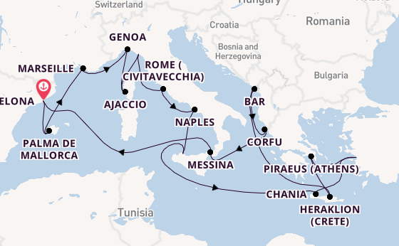 Mediterranean from Barcelona, Spain with the Sun Princess