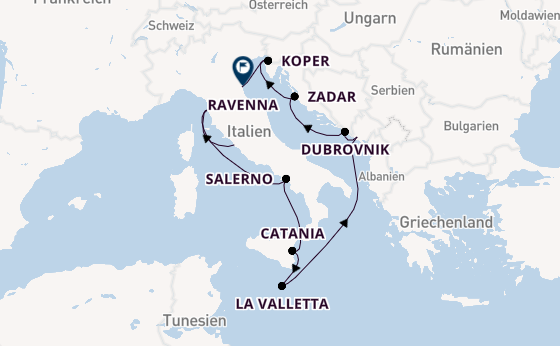 Mittelmeer ab Civitavecchia (Rom), Italien auf der Norwegian Dawn