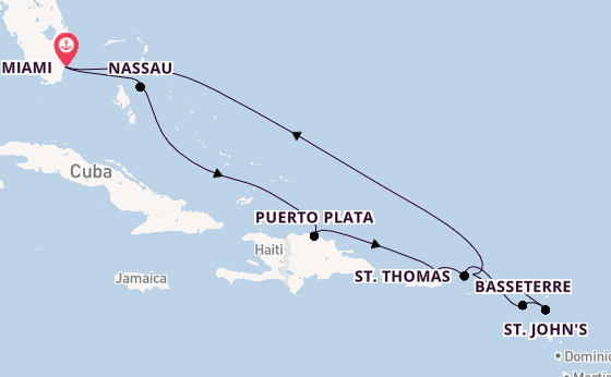 Caribbean vanaf Miami, Verenigde Staten met de Sirena