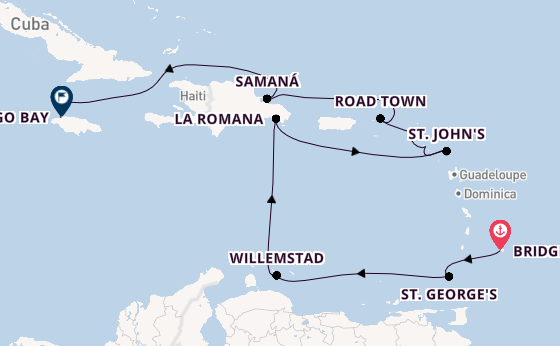 Caribbean vanaf Bridgetown, Barbados met AIDAbella