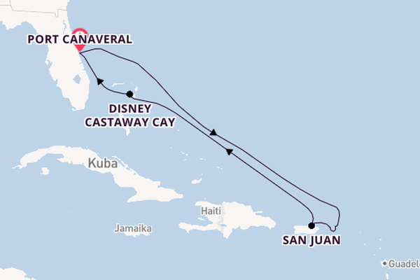 Karibik ab Port Canaveral, USA auf der Disney Treasure