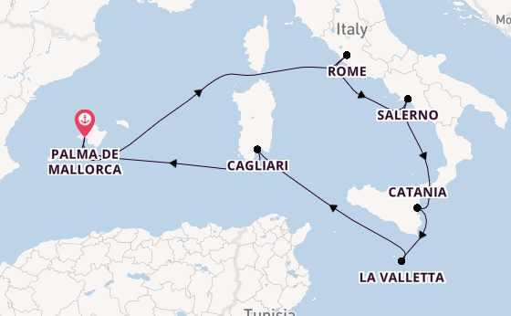 Westelijke Middellandse Zee vanaf Palma de Mallorca, Mallorca, Spanje met de Mein Schiff 3