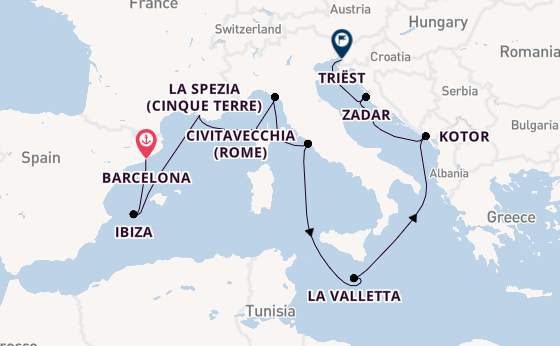 Middellandse Zee vanaf Barcelona, Spanje met de Queen Elizabeth