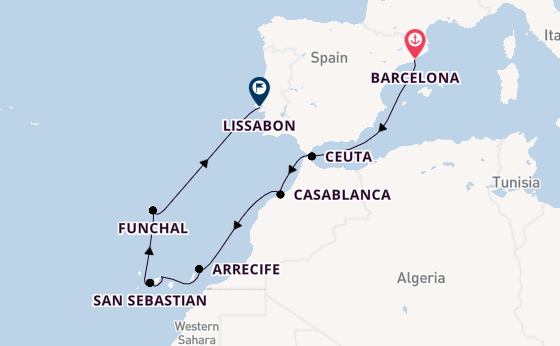 Canarische Eilanden vanaf Barcelona, Spanje met de EXPLORA II