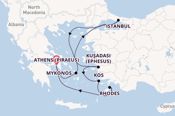 Eastern Mediterranean from Athens (Piraeus), Greece with the Nieuw Amsterdam