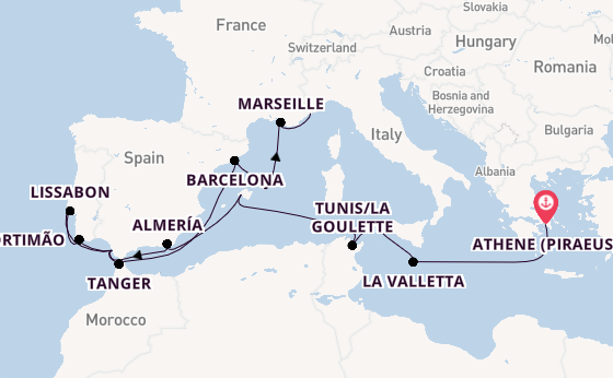 Middellandse Zee vanaf Athene (Piraeus), Griekenland met de Seven Seas Splendor