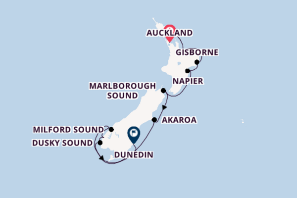 Ontdek Auckland, Dusky Sound en Dunedin