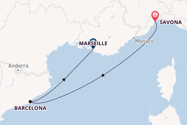 Westliches Mittelmeer ab Savona, Italien auf der Costa Diadema