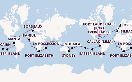 Round-the-World Trip from Fort Lauderdale (Port Everglades), Florida, USA with the Volendam