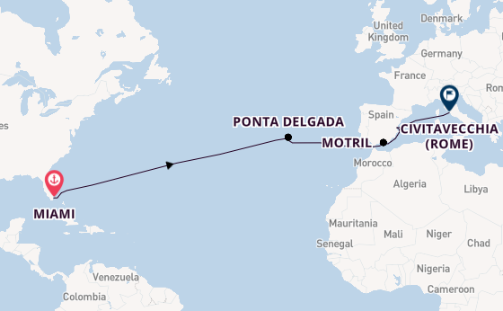 trans-Atlantisch vanaf Miami, Verenigde Staten met de Norwegian Viva