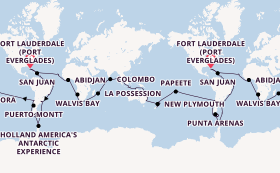 Round-the-World Trip from Fort Lauderdale (Port Everglades), Florida, USA with the Volendam