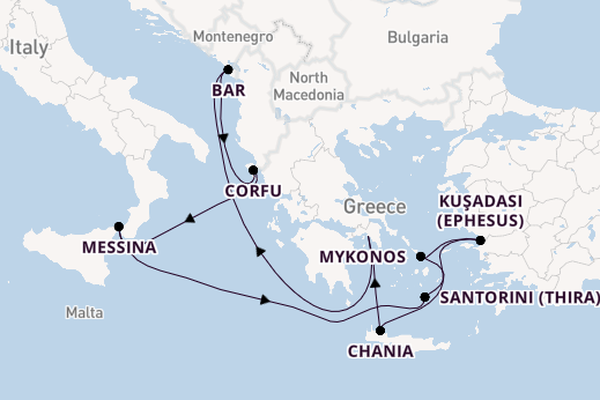 Eastern Mediterranean from Piraeus (Athens), Greece with the Sun Princess