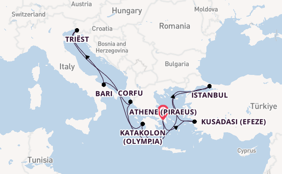 Middellandse Zee vanaf Athene (Piraeus), Griekenland met de MSC Splendida
