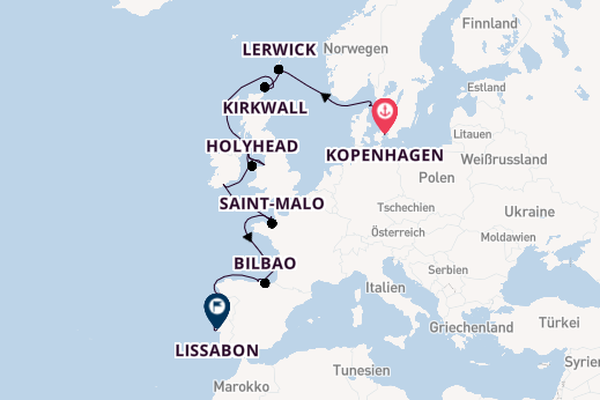 Britische Inseln ab Kopenhagen, Dänemark auf der Silver Dawn