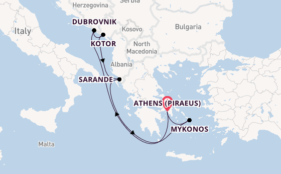 Eastern Mediterranean from Athens (Piraeus), Greece with the Scarlet Lady