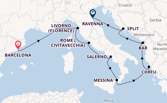 Mediterranean Sea from Barcelona, Spain with the Norwegian Viva