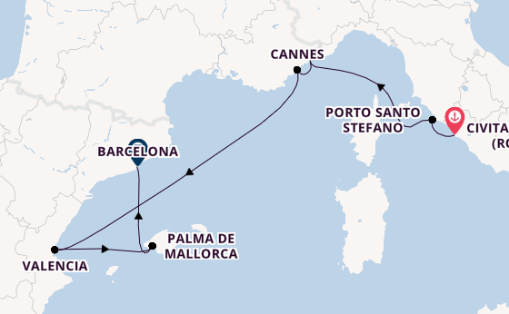 Westelijke Middellandse Zee vanaf Civitavecchia (Rome), Italië met de EXPLORA I