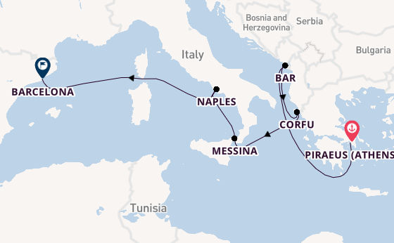 Mediterranean from Piraeus (Athens), Greece with the Sun Princess