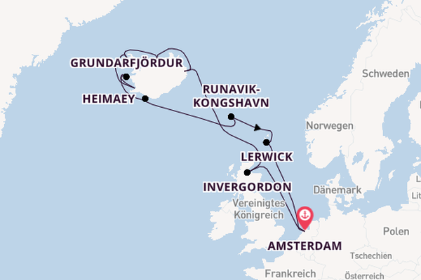 Arktis ab Amsterdam, Niederlande auf der Zuiderdam