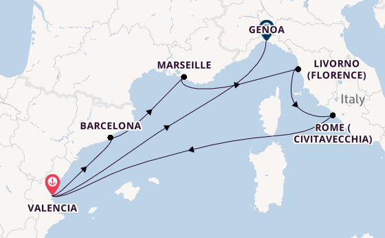 Western Mediterranean from Valencia, Spain with the MSC Sinfonia