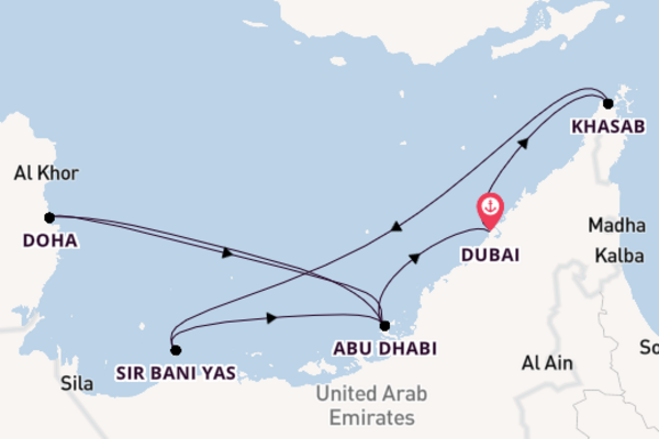 Perzische Golf vanaf Dubai, Verenigde Arabische Emiraten met de Celestyal Journey