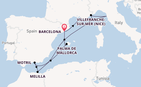 Western Mediterranean from Barcelona, Spain with the Norwegian Dawn