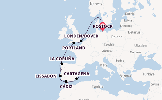 Westelijke Middellandse Zee vanaf Rostock, Warnemünde, Duitsland met AIDAmar
