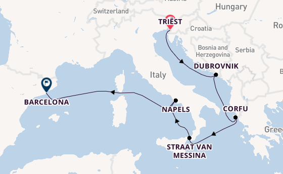 Middellandse Zee vanaf Triëst, Italië met de Queen Elizabeth