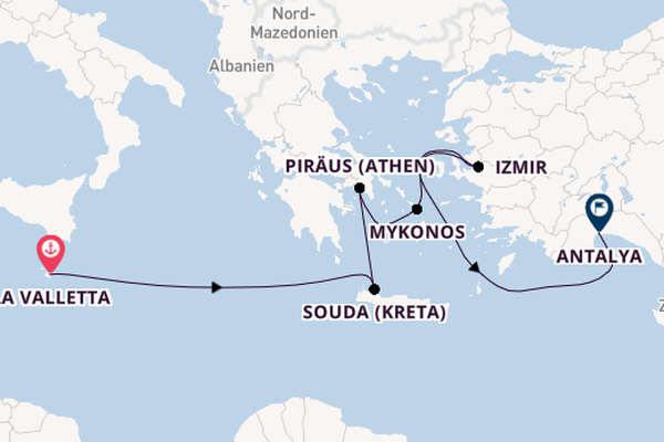 Östliches Mittelmeer ab La Valletta, Malta auf AIDAstella